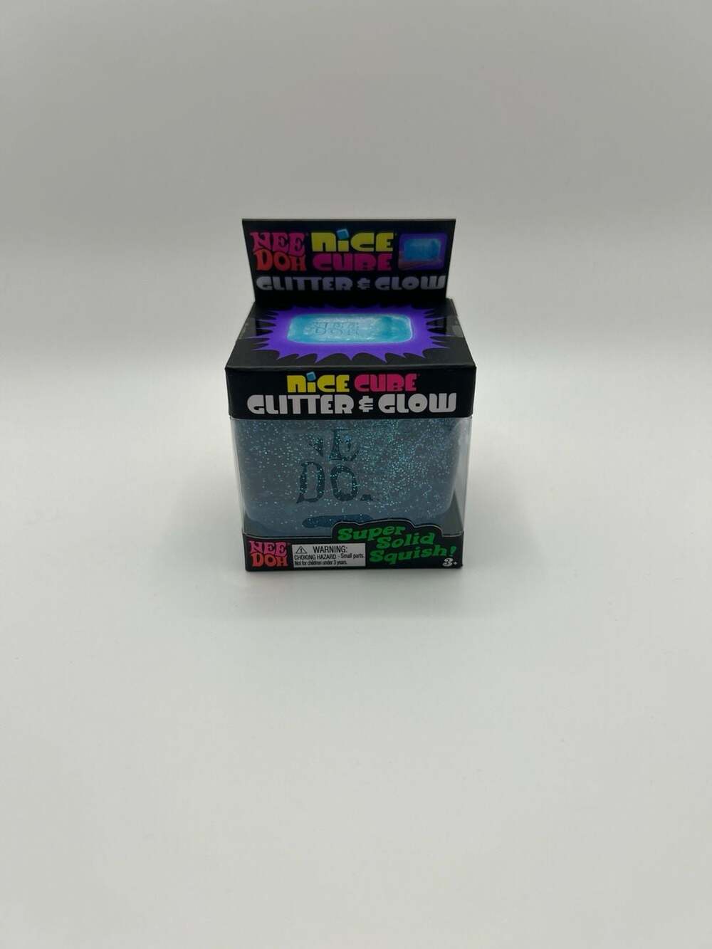 NeeDoh Nice Cube Glitter & Glow Squishy Toy, Blue